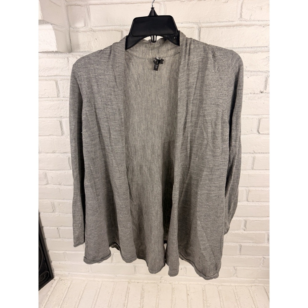 Eileen Fisher M Gray 100% Merino Wool Open Front Cardigan Italian Yarn